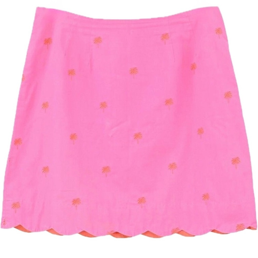 VTG Lilly Pulitzer Pink Palm Tree Scalloped Hemline Skirt women’s size 8 - Picture 3 of 8
